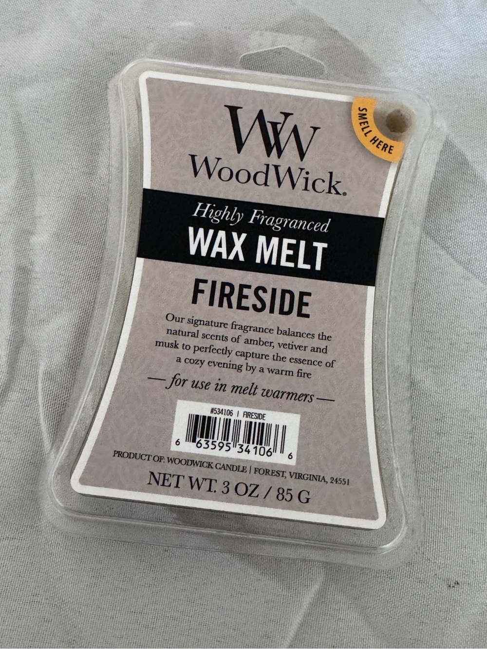 Woodwick Fireside Wax Melt — see photo -
